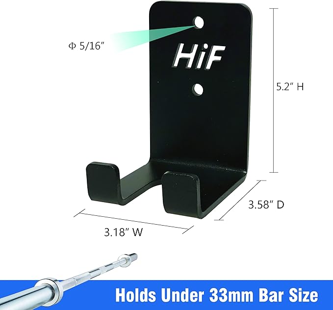 Olympic Barbell Hanger,Garage Gym Bar Wall Rack,Vertical Barbell Mount Rack,Space Saving Commercial or Home Gym Accessory,Holds Under 33mm Bar Size