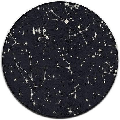 Large Home Decor Mat, Soft Round Yoga Carpet, Non-Slip Machine Washable Kitchen Office Circle Rug Compatible with Zodiac Constellation Galaxy Black Starry Night Stars Glow Dark Midnight