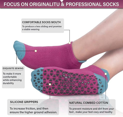 Non Slip Yoga Socks with Grips for Pilates, Ballet, Barre, Barefoot, Hospital Anti Skid Socks for Women and Men
