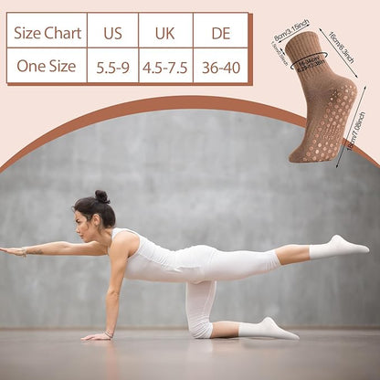 Jspupifip 4 Pairs Pilates Socks with Grips for Women Cotton Athletic Crew Socks for Barre Hospital Workout