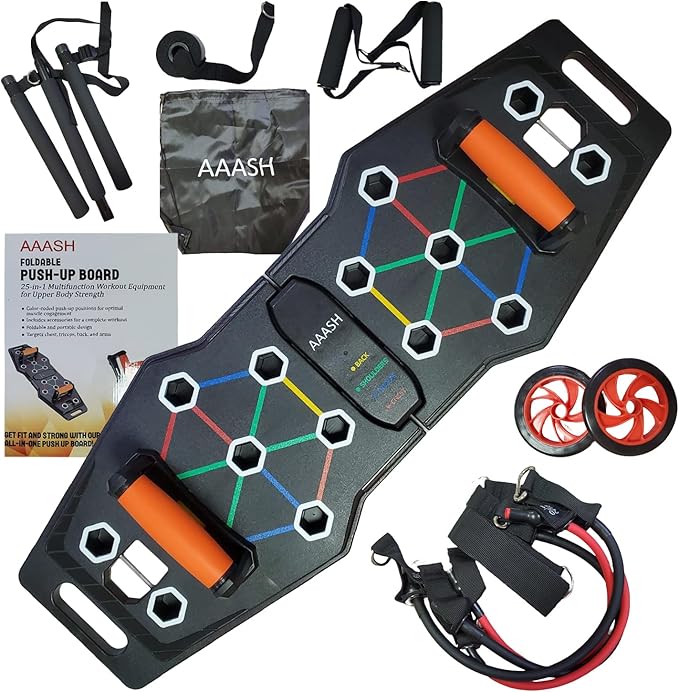 AAASH Push Up Board - 25-in-1 Home Gym Equipment - Portable Board with Color-Coded Variations and Accessories for Chest, Back, Triceps, and Arms - Perfect for Gym Freak