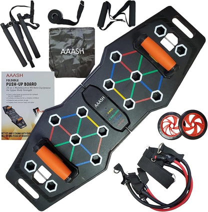 AAASH Push Up Board - 25-in-1 Home Gym Equipment - Portable Board with Color-Coded Variations and Accessories for Chest, Back, Triceps, and Arms - Perfect for Gym Freak