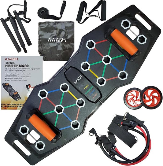 AAASH Push Up Board - 25-in-1 Home Gym Equipment - Portable Board with Color-Coded Variations and Accessories for Chest, Back, Triceps, and Arms - Perfect for Gym Freak