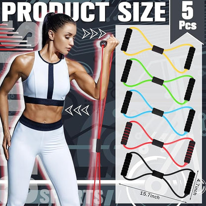 Skylety Figure 8 Fitness Resistance Bands with Handles Set of 5 Exercise Bands for Women Men Rope 8 Word Elastic for Arm and Shoulder Stretch Yoga Gym Fitness Muscle Training Chest Expander