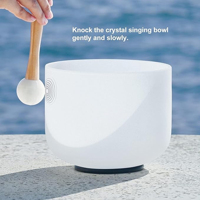 432HZ 12 Inch C Note Root Chakra Frosted Quartz Crystal Singing Bowl Meditation Therapy Sound Healing Instrument Sound Bath Bowl with Mallet and O-ring