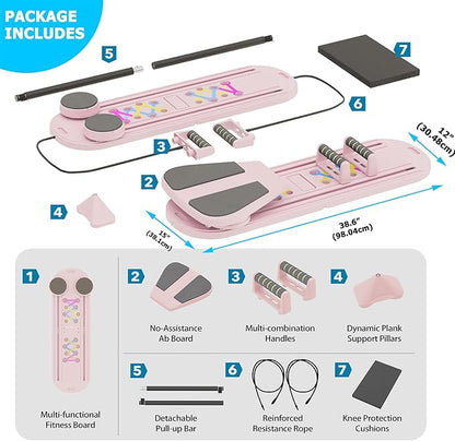 Pilates Board, Multifunctional Pilates Reformer Machine with Ab Trainer, Portable Pilates Reformer for Core & Full Body Workout, Foldable Home Gym Pilates Equipment for Women & Beginners