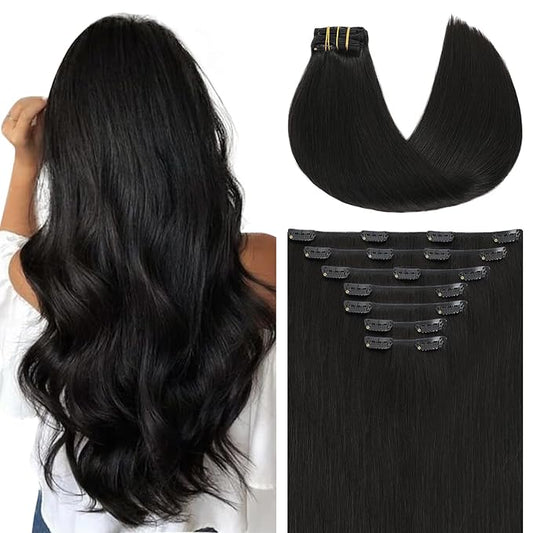 Youngsmile Human Hair Extensions Clip in,Clip in Hair Extensions Real Human Hair 20 Inch 7pcs 160g Natural Black Silky Straight Full Head Human Hair for Women(7C#1B-20Inch)