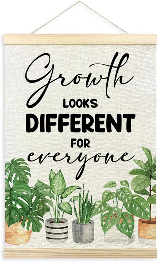 TLESKE Classroom Mental Health Poster Hanger Frame, Positive Affirmations Hanging Wall Art Room Decor for School Counseling Therapy Office, Growth Looks Different for Everyone Prints Pictures, 12x16