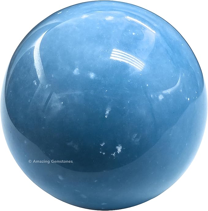 Amazing Gemstone Angelite Crystal Ball with Stand - 2" Inches Crystal Sphere Meditation Balls for Witchcraft and Decorative Balls