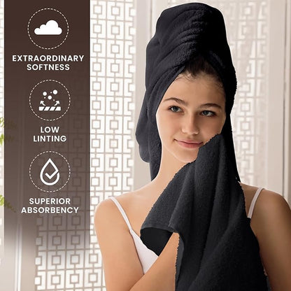 Oakias Premium Towel Set 600 GSM 8 Piece 100% Ring Spun Cotton Highly Absorbent Bath Towels Set - Super Soft Bathroom Towel Set - Hotel Quality Double Stitched Hem - Ideal for Hotels, Spa, Dark Grey