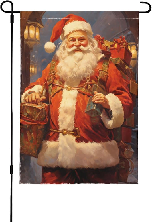 Santa Claus Garden Flag 12x18 In Double Sided Yard Flags Lawn Sign Decor No Flagstand