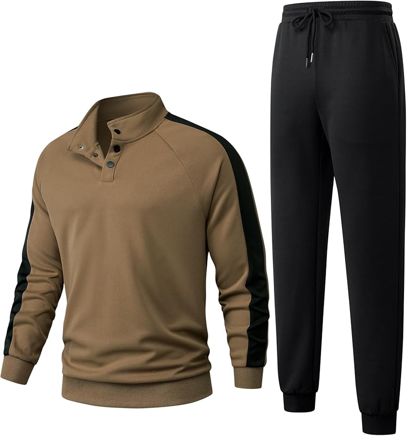 JMIERR Men's 2 Piece Casual Outfits Quarter Button Lightweight Sweatshirt Tracksuit & Joggers Sweatpants Sweatsuit Set
