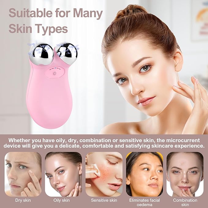 Microcurrent Facial Devices, Mini Microcurrent Face Lift Device Face Massager for Face Lifting and Facial Sculpting(Pink)