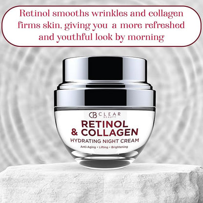 Retinol & Collagen Night Face Moisturizer - Dermatologist Tested, Moisturizes, Reduces Wrinkles & Fine Lines, Hydrating Cream, Cruelty-Free Korean Skin Care, All Skin Types - 1.69 oz