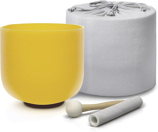 ALIOTH 7" Yellow E Note Crystal Singing Bowl Solar Plexus Chakra with Suede Mallet for Meditation, Yoga, Chakra Healing & Sound Therapy