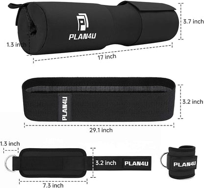 Barbell Pad Set for Squat Hip Thrusts, Upgraded Workout Foam Weight Lifting Bar Cushion Shoulder Neck Support with Anti-Slip Grain, Fits Standard Olympic Bars & Smith Machine