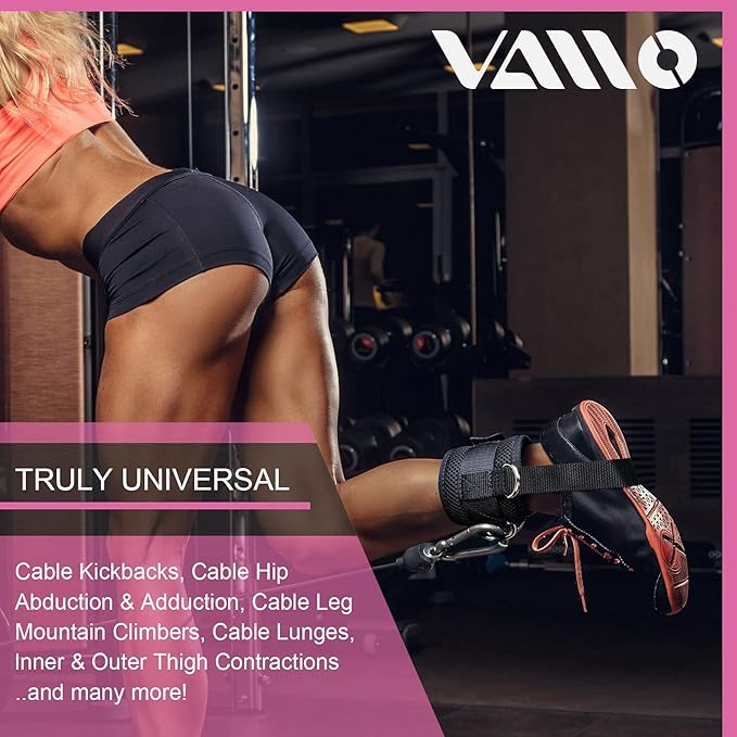 VAIIO Ankle Straps for Cable Machines,Adjustable Comfort fit Neoprene, Reinforce Double D-Ring - Premium Ankle Cuffs to Improve Abdominal Muscles, Lift The Butts, Tone The Legs for Men & Women