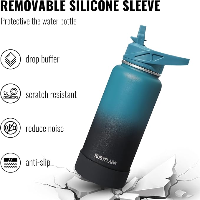 40oz Insulated Water Bottle with Straw, Stainless Steel Metal Vacuum Water Flask, Large Thermal Water bottle with Leakproof 3 Lids for Travel, Camping, Gym Sports Indigo Black