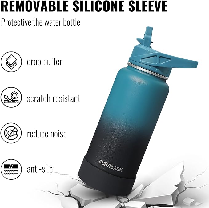 32oz Insulated Water Bottle with Straw, Stainless Steel Metal Vacuum Water Flask, Large Thermal Water bottle with Leakproof 3 Lids for Travel, Camping, Gym Sports Red