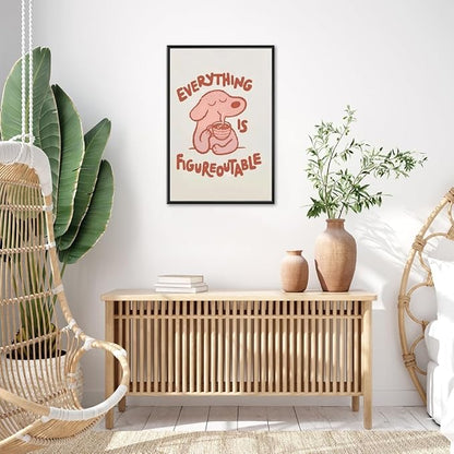 Everything is Figureoutable Motivational Canvas Wall Art Print Cute Dog Quote Inspirational Art Poster Mental Health Home Office Kids Affirmation Wall Decor Minimalist Picture 24x36inch black framed