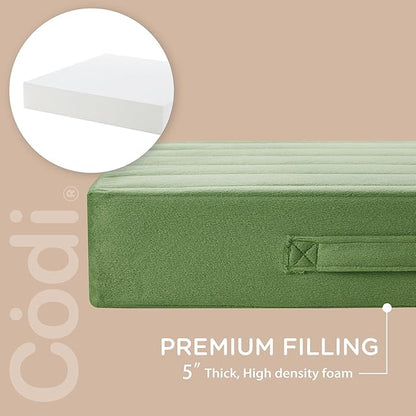 Codi Floor Cushions for Adults, Large Meditation Pillows with Thick Foam and Soft Tufted Covers, Washable Square Seating for Couch and Yoga Sitting, 22×22×5 inch Green