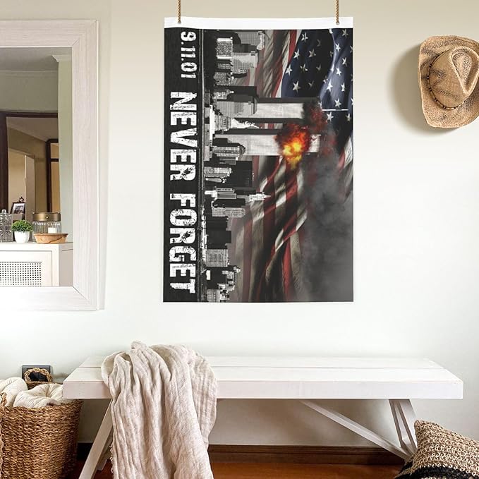 911 Never Forget Memorial Flag 2x3 Ft - Tribute to 9/11 Heroes, Double-Sided Outdoor Yard Flag, All-Weather Polyester, Garden & Home Decor (Indoor/Outdoor)