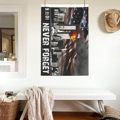 911 Never Forget Memorial Flag 2x3 Ft - Tribute to 9/11 Heroes, Double-Sided Outdoor Yard Flag, All-Weather Polyester, Garden & Home Decor (Indoor/Outdoor)