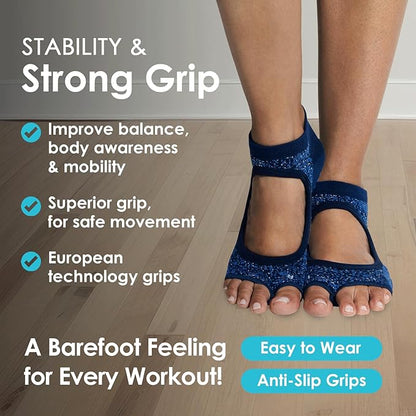 Tucketts Toeless Pilates Socks with Grips for Women, Non-Slip Yoga & Barre Socks for Stability & Barefoot Workouts, Size 6-13