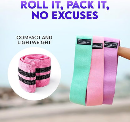 Wide Fabric Resistance Bands for Working Out | 3 Strength Level Non-Slip Exercise Booty Bands for Women & Men | Comes with a Bag and Tape Measure | for Gym, Yoga, Pilates