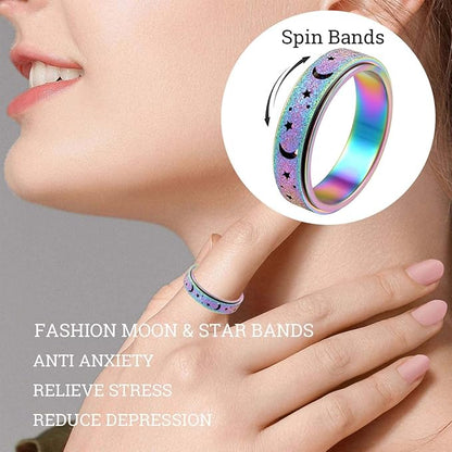 Anxiety Ring for Women Spinner Ring Fidget Ring Fidget Toys Adults Spinner Rings for Anxiety Fidget Rings for Women Fidget Ring Moon Star Rainbow 8