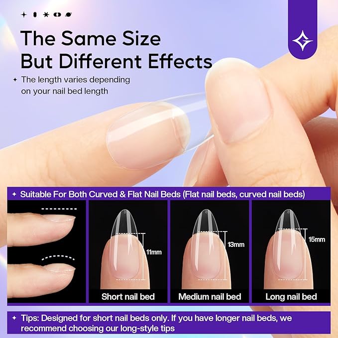 Medium Almond Nail Tips: 312pcs Soft Gel Almond Full Cover Press on Nails Kit - Clear Shaped Acrylic Nail Extensions Pre-Shaped Professional Fake Nails for Salon DIY at Home