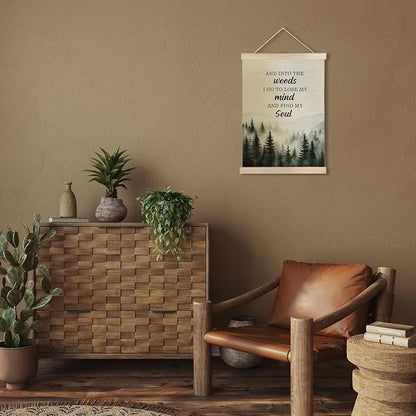 JINYO Inspirational Wall Decor, and into the Woods I Go to Lose My Mind and Find My Soul Forest Wall Art Poster, Misty Nature Landscape Wall Decor for Home Bedroom Living Room, 12x16 Inch