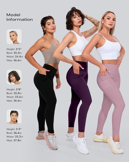 CHRLEISURE Leggings with Pockets for Women, High Waisted Tummy Control Workout Yoga Pants