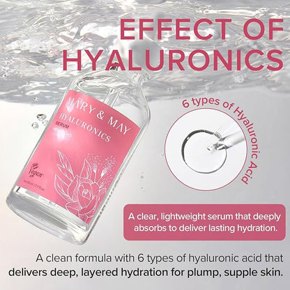 Mary&May Hyaluronics Serum with 6 Types of Hyaluronic Acid Complex for Deep Hydration and Moisture Retention - Fragrance Free, EWG Verified, Cruelty-Free for Dry Dehydrated Skin 2.71 fl.oz.