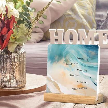 Mental Health Art Desk Decor, Watercolor Motivational Therapy Desk Signs Inhale Exhale Acrylic Desk Plaque Sign Counseling Office Classroom Home Decoration 4 x 4 Inches