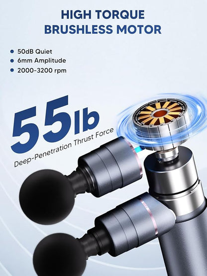 arboleaf Massage Gun Deep Tissue with Double Heads, Full-Metal Electric Portable Handheld Massager for Back, Shoulder, Sore Muscles, Pain Relief, 5 Modes, Seamless Speed Control