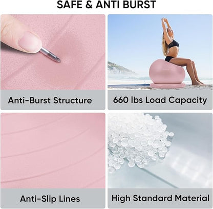 APEXUP Yoga Ball Chair, Exercise Ball Chair with Base for Office, Anti Slip Stability Ball Fitness Ball Seat, Home Gym Workout Ball, Balance Ball with Pump (Pink, L)
