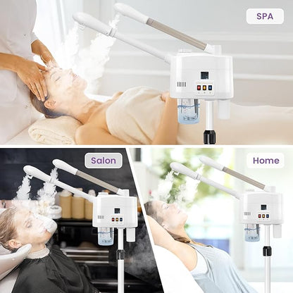 Professional Facial Steamer, 2 in 1 Facial Steamer for Cold Mist & Hot Mist & Timer Function, Stand Face Steamer Adjustable Height for Spa, Salon and at Home use
