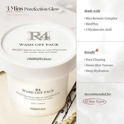 R4 Rice Wash Off Facial Mask – 4-in-1 Pore Care, Deep Cleansing, Hydrating, Exfoliates, Pore Sebum Clearing, Gentle Exfoliating Korean Skincare 3.38 Fl Oz