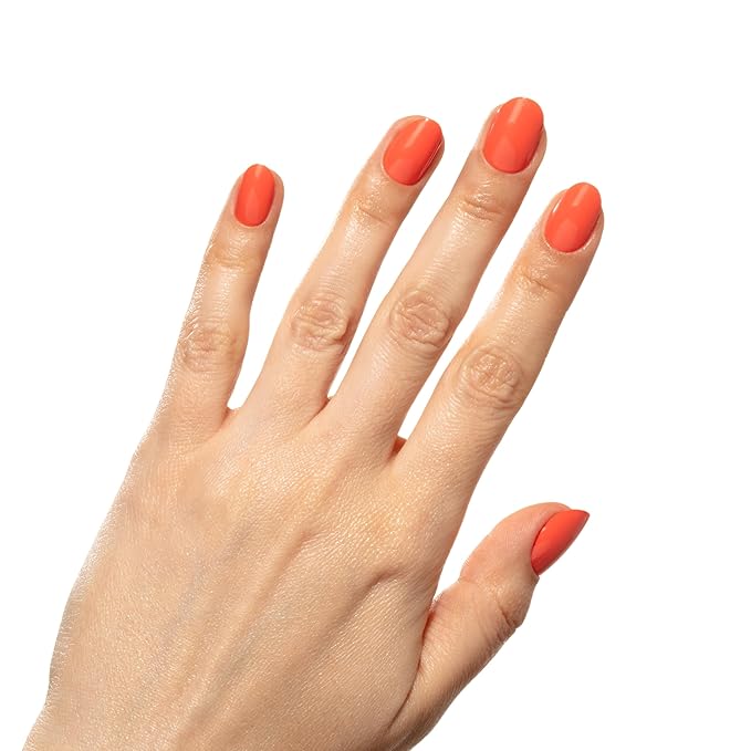 Coral Press On Nails, Short | Hard Candy False Nails with Real Orange Polish | Summer Nail Color | Includes - 24 Reusable Short Round Nails in 12 sizes, Strong Nail Glue, Travel Case and Accessories