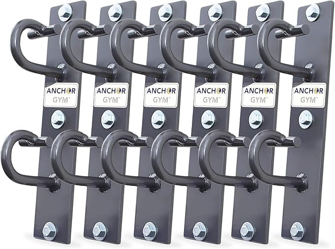 Anchor Gym Pro Station Resistance Band Hooks with 6 Units 12 Anchoring Points - Resistance Band Wall Mount for Home Fitness Gyms (Wood Mounting Screws Included)