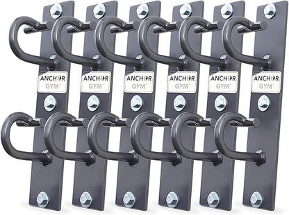 Anchor Gym Pro Station Resistance Band Hooks with 6 Units 12 Anchoring Points - Resistance Band Wall Mount for Home Fitness Gyms (Wood Mounting Screws Included)