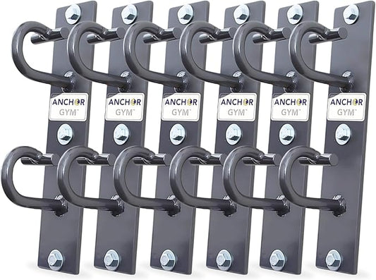 Anchor Gym Pro Station Resistance Band Hooks with 6 Units 12 Anchoring Points - Resistance Band Wall Mount for Home Fitness Gyms (Wood Mounting Screws Included)