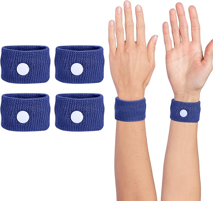 Motion Sickness Wristband, Anti-Nausea Acupressure Wrist Band for Nausea Relief, Dizziness and Vomiting from Car Sea Boat Flying Travel Sickness for Adults and Kids (Dark Blue, Large, 2 Pairs)