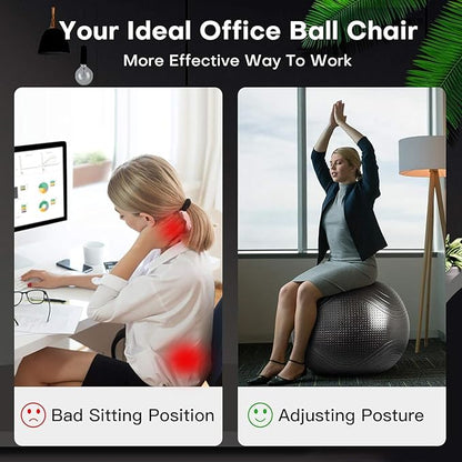 Gruper Yoga Ball, 18-30 Inch Extra Thick Exercise Ball for Workout Fitness Balance, Anti Burst Chair for Home and Office Desk, Includes Hand Pump & Workout Guide Access