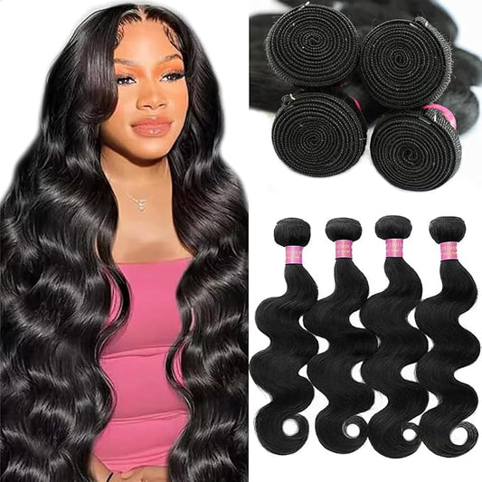 CFY 26 28 30 32 Inch Bundles Human Hair 12A Body Wave Bundles Human Hair 100% Unprocessed Brazilian Virgin Hair Body Wave Human Hair Extensions Natural Black