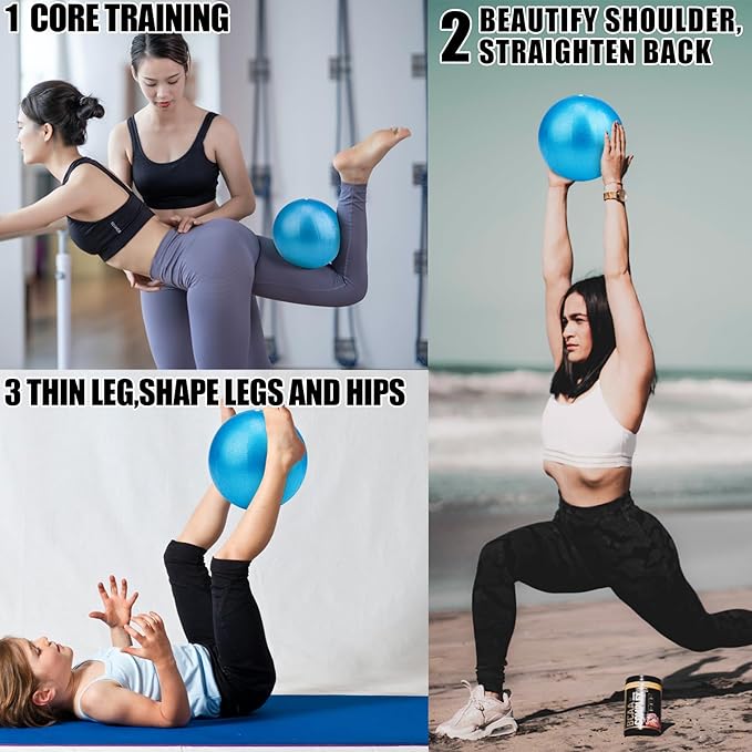 Small Exercise Ball Anti-Burst Non-Slip Stability 9 Inch with Inflatable Straw Mini Pilates Balls Ideal for Yoga Exercise Pilates Physical Therapy Stretching Core Fitness
