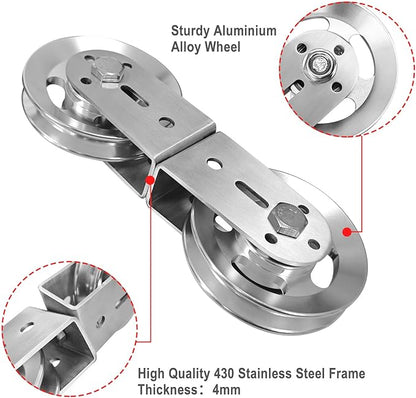 Swivel Dual Pulleys 360° Rotation Roller Double Pulley Wheel for DIY Home Gym Cable Machines Silent Bearing Swivel Groove Wheel Pull Down Attachment Weight Lifting