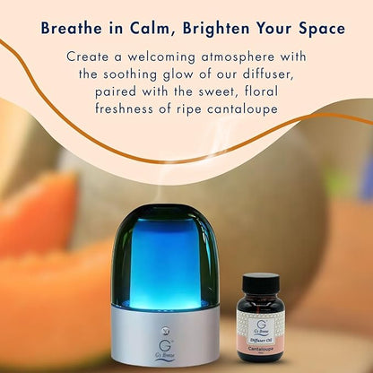 G's Breeze Smart Aroma Diffuser with 60ml Cantaloupe Scent Refill – Bluetooth & Wi-Fi App Control - LED Lighting & Adjustable Intensity - Long-Lasting Sweet Fruity Fragrance for Home or Office