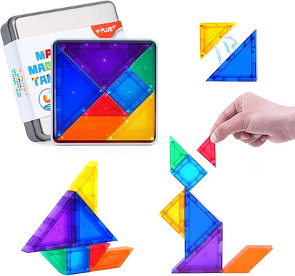 YPLUS Magnetic Tangrams Puzzle, 700 Shapes 3D Magnet Blocks Montessori Toys for STEM, Educational Travel Activity Board Games Kids Toddler